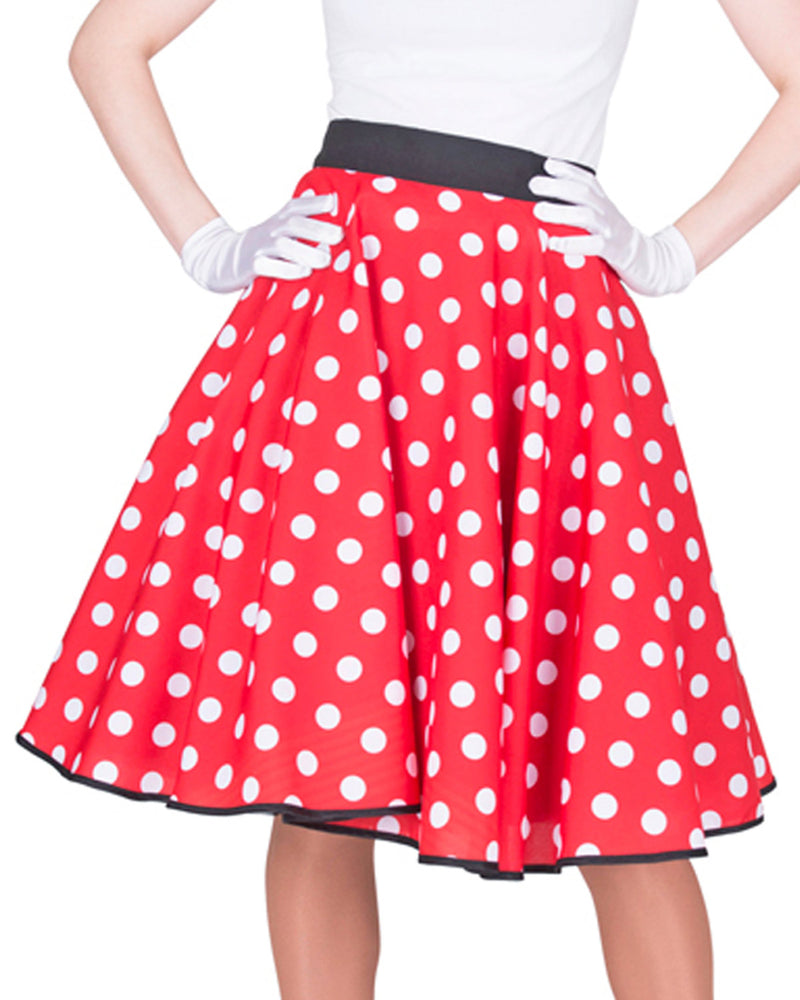 50er Jahre Kostüm - Damen Tellerrock mit Halstuch | Rot Weiß