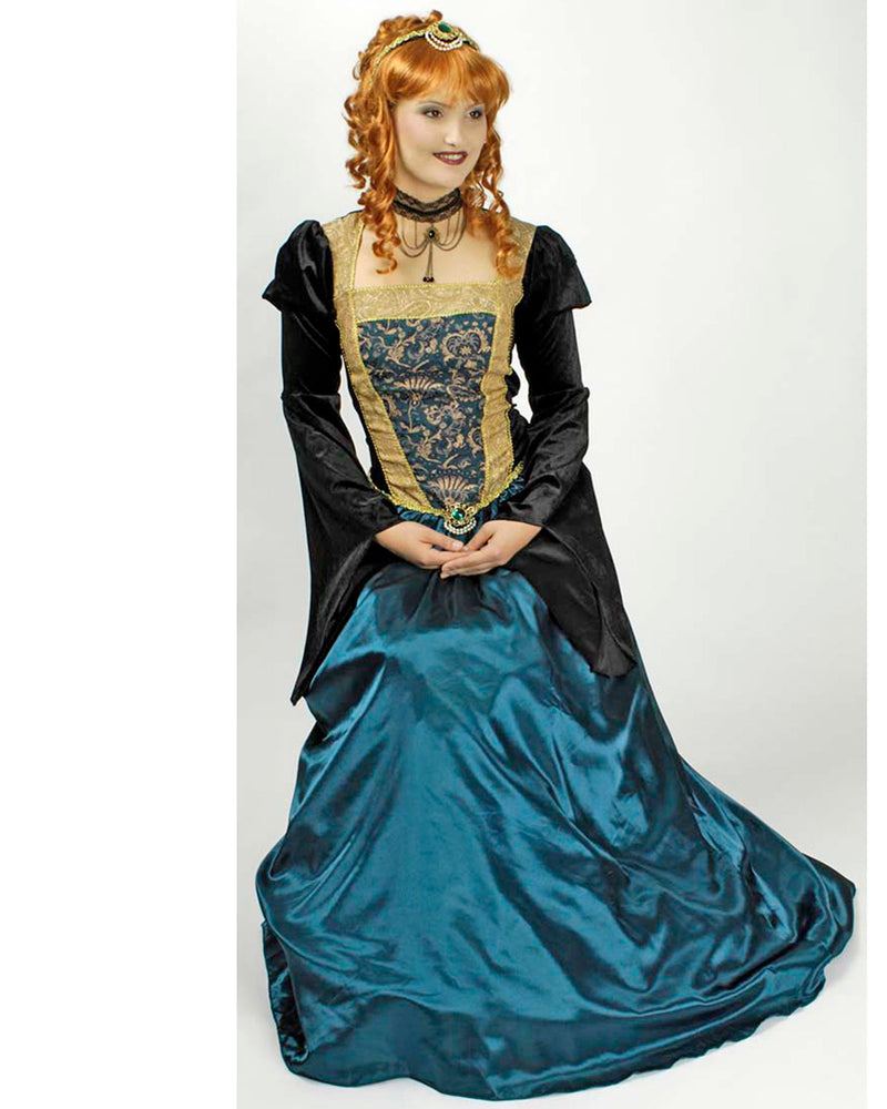Burgfräulein "Josephine" Barock Damen Kostüm | Mittelalter Kleid Blau Schwarz