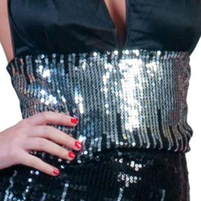 Disco Party Neckholder Top Glitzer | Schwarz Silber