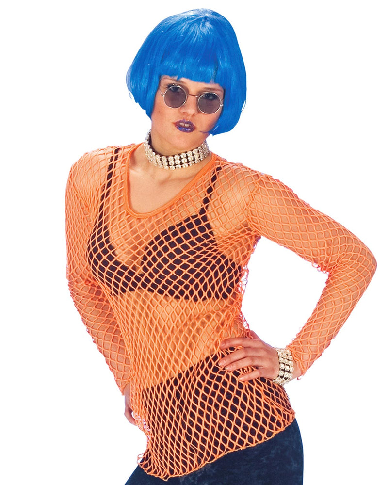 Neon Netz Shirt | Orange - Rave Rocker Disco Party Kostüm