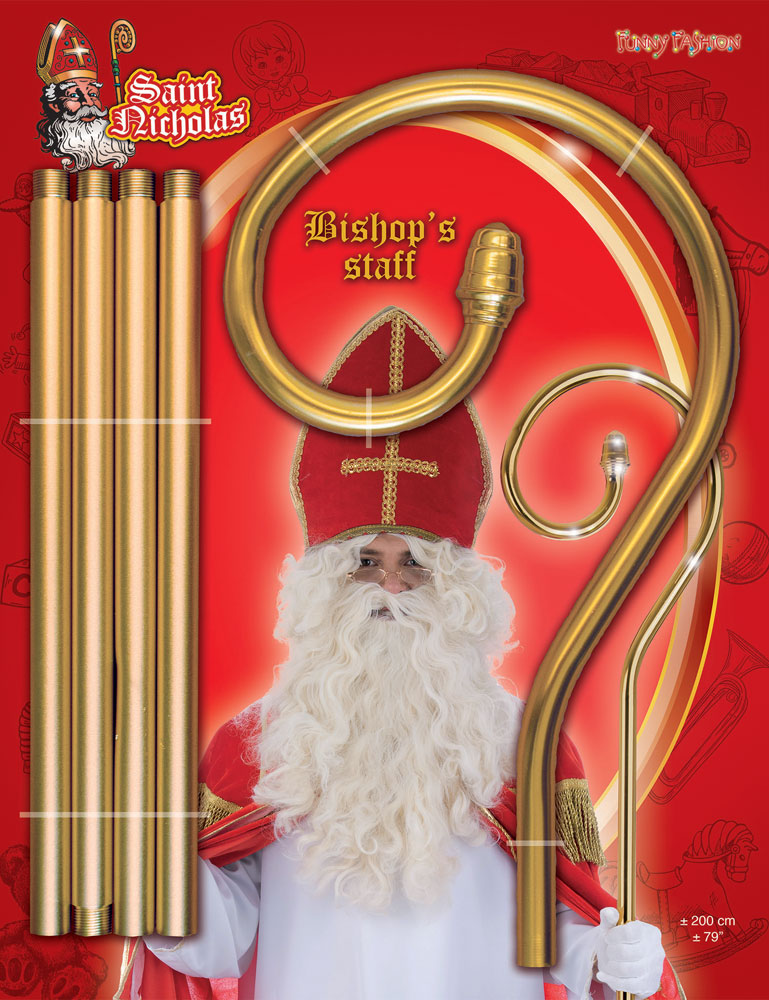Goldener Sankt Nikolausstab Bischofstab - Metall 200 cm | Hirtenstab Weihnachten