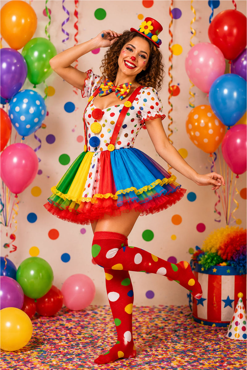 Overknees Clown Kniestrümpfe "Polka Dot" - 414039 | Rot Bunt