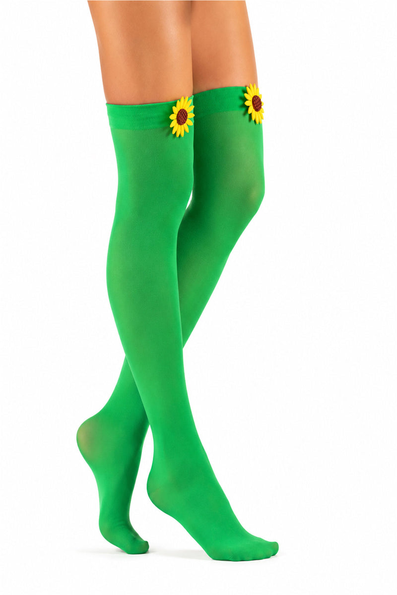 Overknees Halterlose Strümpfe "Sonnenblume" - 414011 | Grün