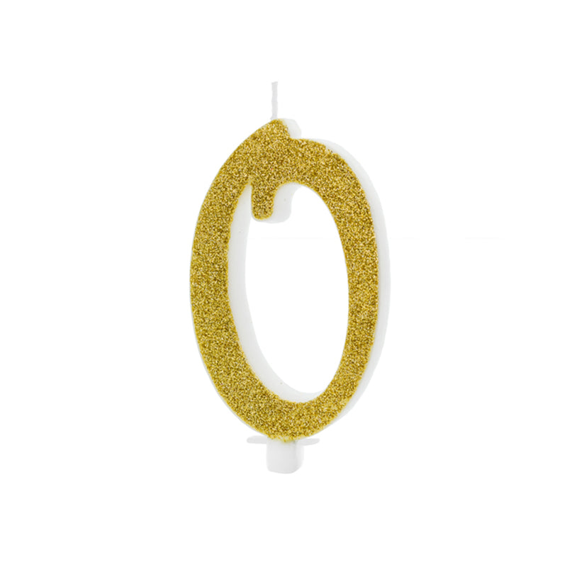 Geburtstagskerze Glitter Gold - 10 cm | Ziffer ''0''