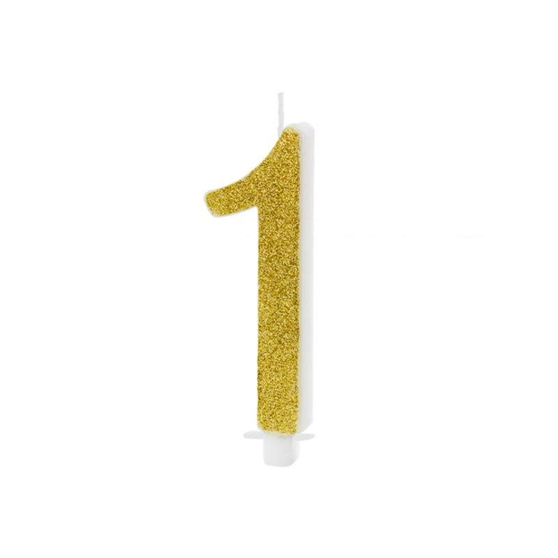 Geburtstagskerze Glitter Gold - 10 cm | Ziffer ''1''