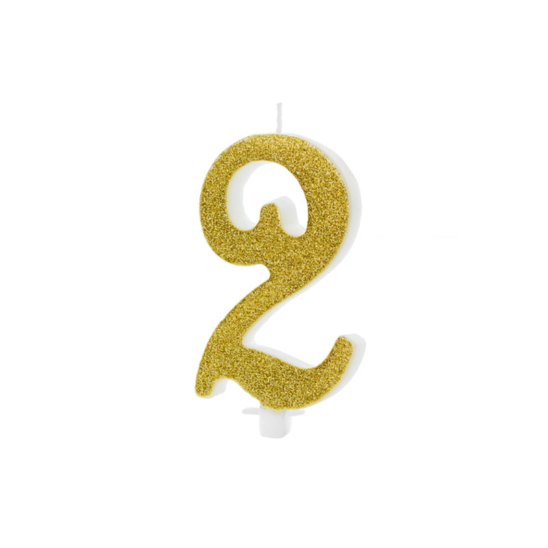Geburtstagskerze Glitter Gold - 10 cm | Ziffer ''2''