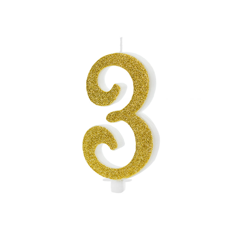 Geburtstagskerze Glitter Gold - 10 cm | Ziffer '3''