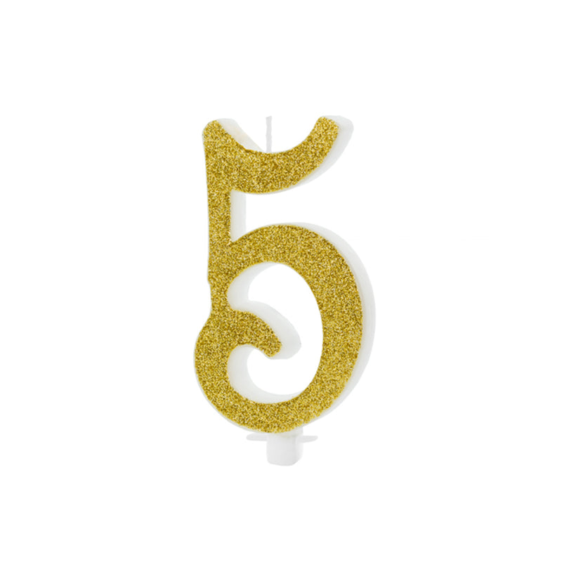 Geburtstagskerze Glitter Gold - 10 cm | Ziffer "5''