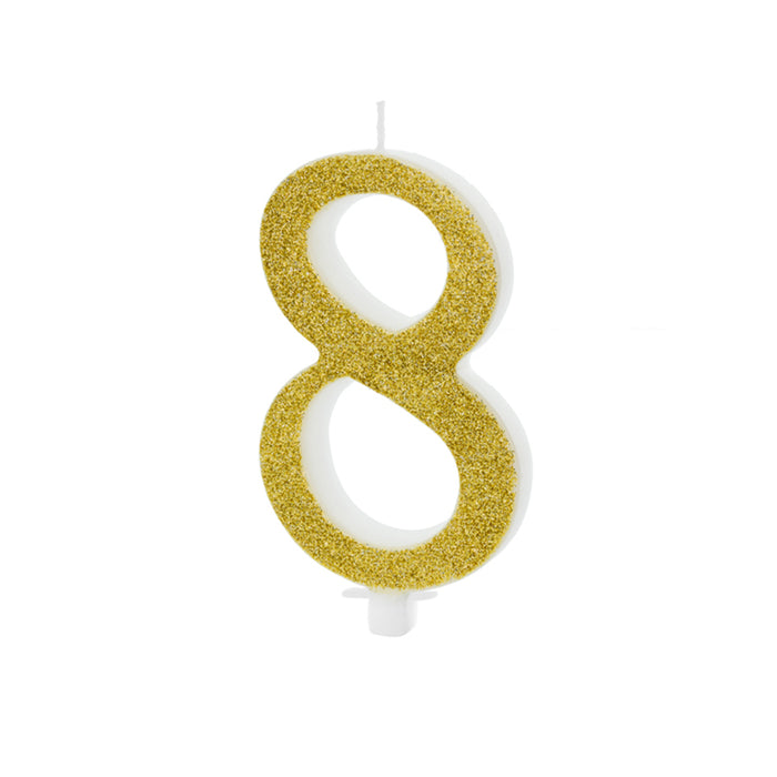 Geburtstagskerze Glitter Gold - 10 cm | Ziffer ''8''