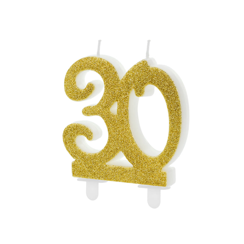 Geburtstagskerze Glitter Gold - 10 cm | Ziffer ''30''