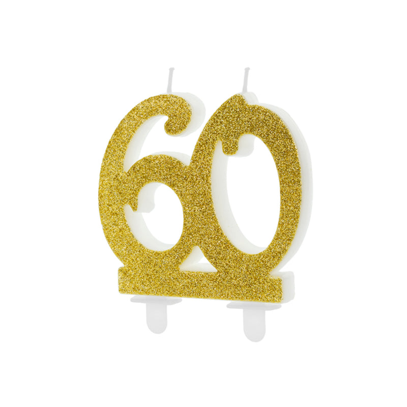 Geburtstagskerze Glitter Gold - 10 cm | Ziffer ''60''