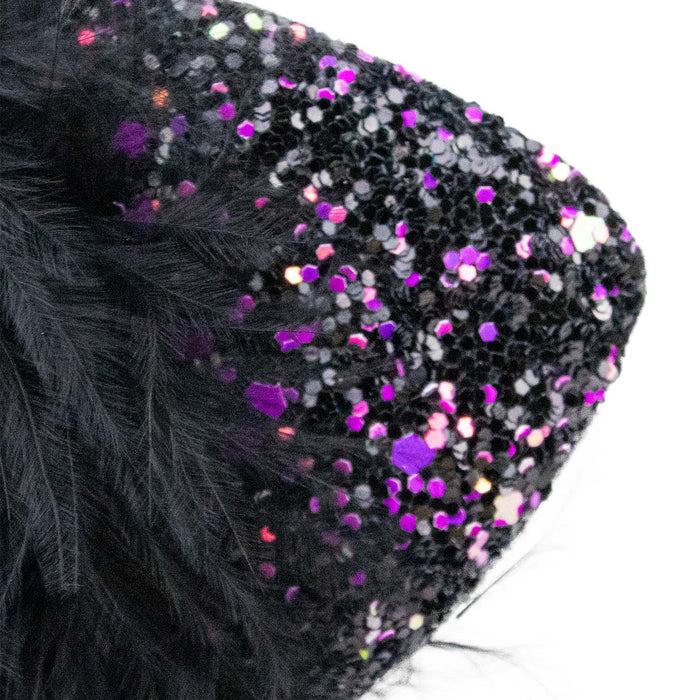 Katzenohren Haarreif mit Federn und Glitter | Schwarz