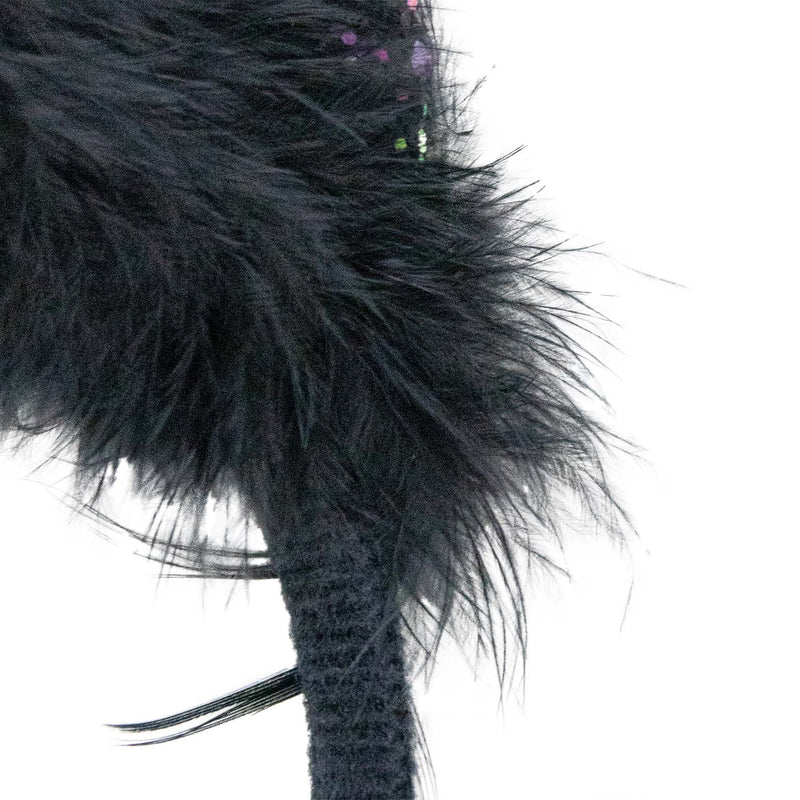 Katzenohren Haarreif mit Federn und Glitter | Schwarz