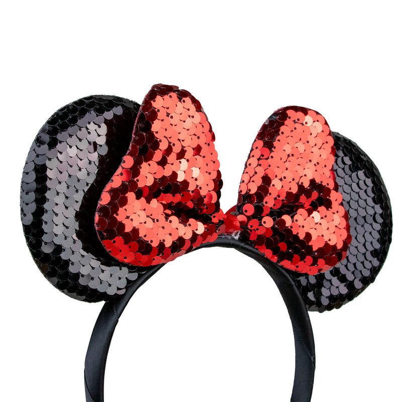 Haarreif mit Minnie Maus Ohren und Glitzer Pailletten | Schwarz Rot