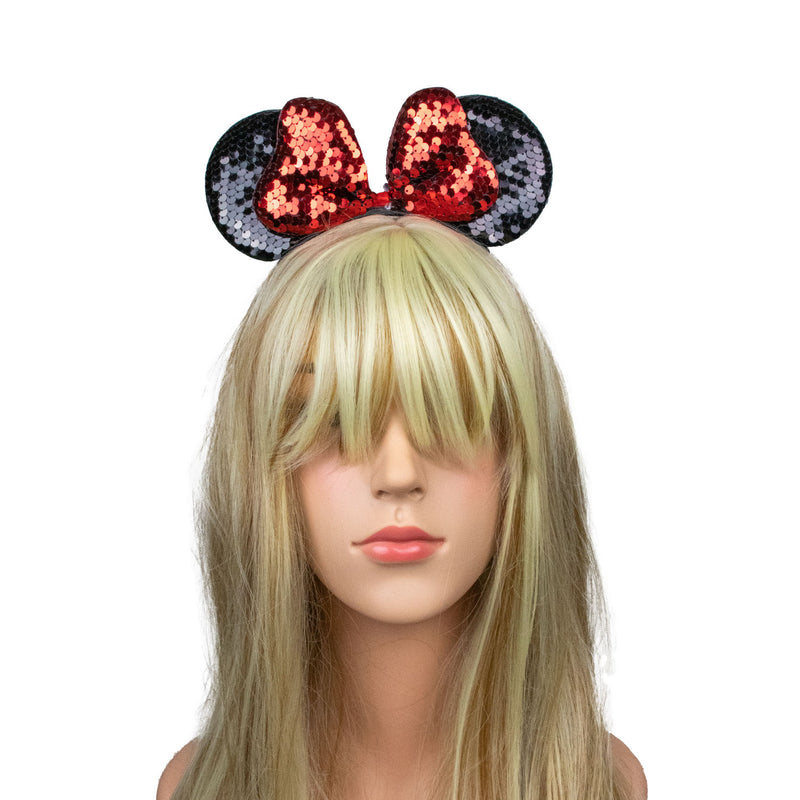 Minnie Maus Ohren - Haarreif mit Pailletten 414111 | Schwarz Rot
