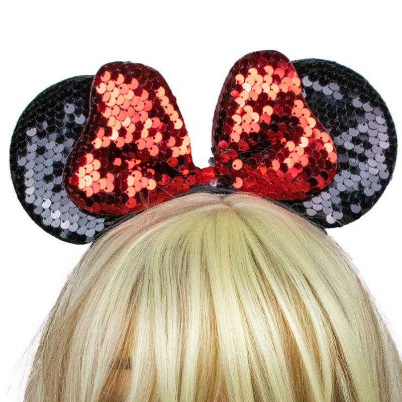 Haarreif mit Minnie Maus Ohren und Glitzer Pailletten | Schwarz Rot
