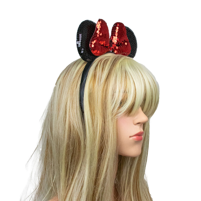 Minnie Maus Ohren - Haarreif mit Pailletten 414111 | Schwarz Rot