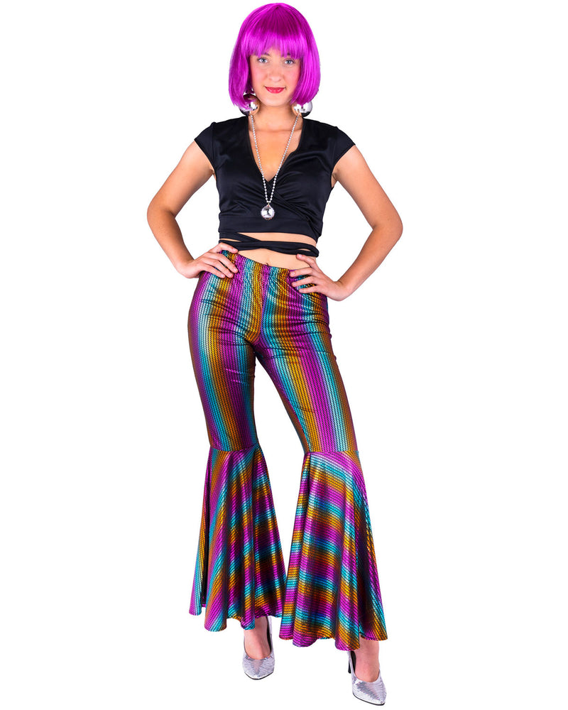 Pailletten Disco Hose "Regenbogen" für Damen | Mehrfarbig - Glitzer Retro Party Kostüm