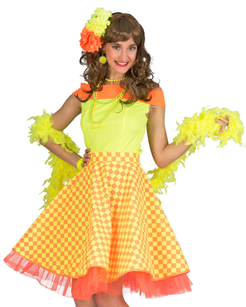 50er Jahre Kostüm - Damen Tellerrock mit Unterrock | Gelb/Orange