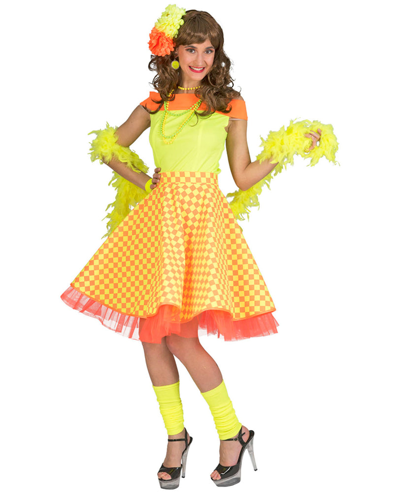 50er Jahre Kostüm - Damen Tellerrock mit Unterrock | Gelb/Orange