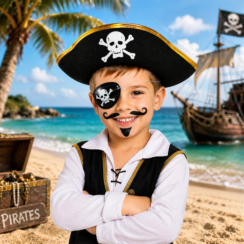 Piratenhut mit Totenkopf für Kinder | Schwarz Gold