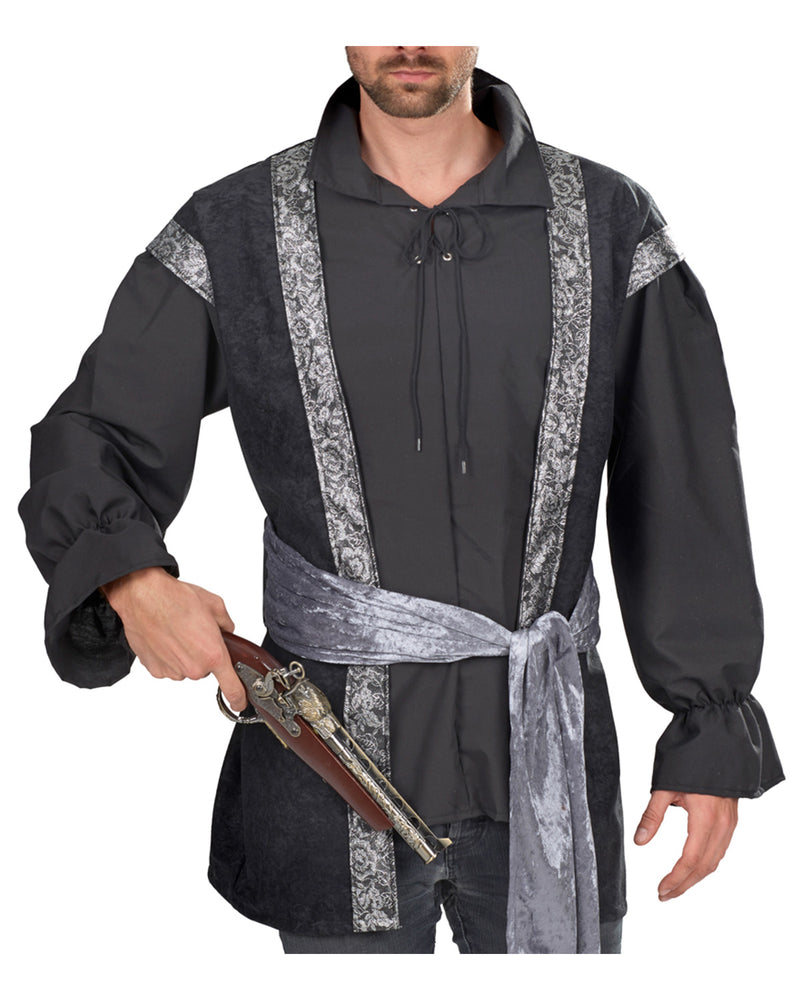 Pirat "Jack" Hemd mit Weste für Herren | Schwarz Silber