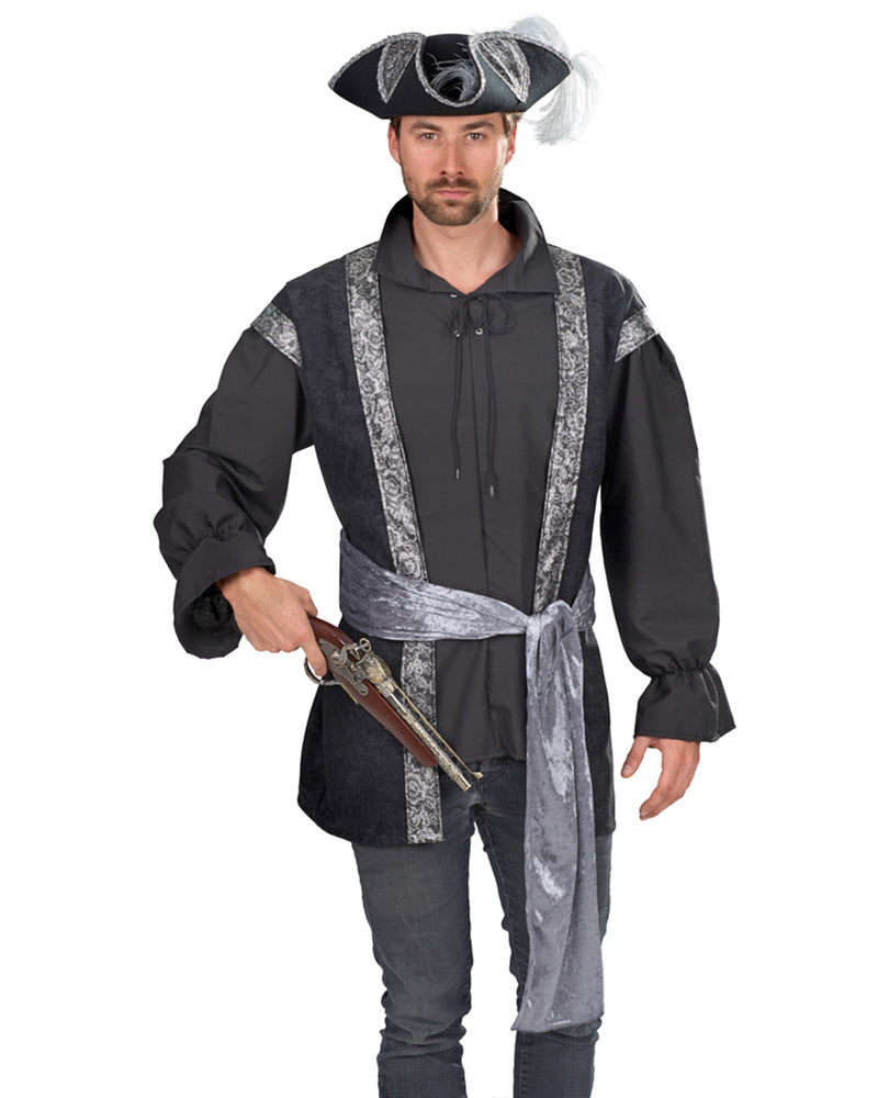 Pirat "Jack" Hemd mit Weste für Herren | Schwarz Silber