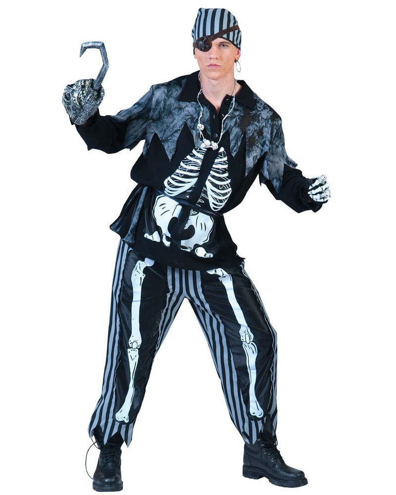 Piraten Kostüm für Herren mit Skelettdruck | Schwarz Weiß