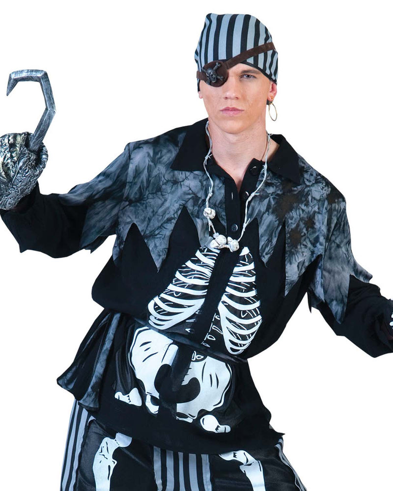 Piraten Kostüm für Herren mit Skelettdruck | Schwarz Weiß