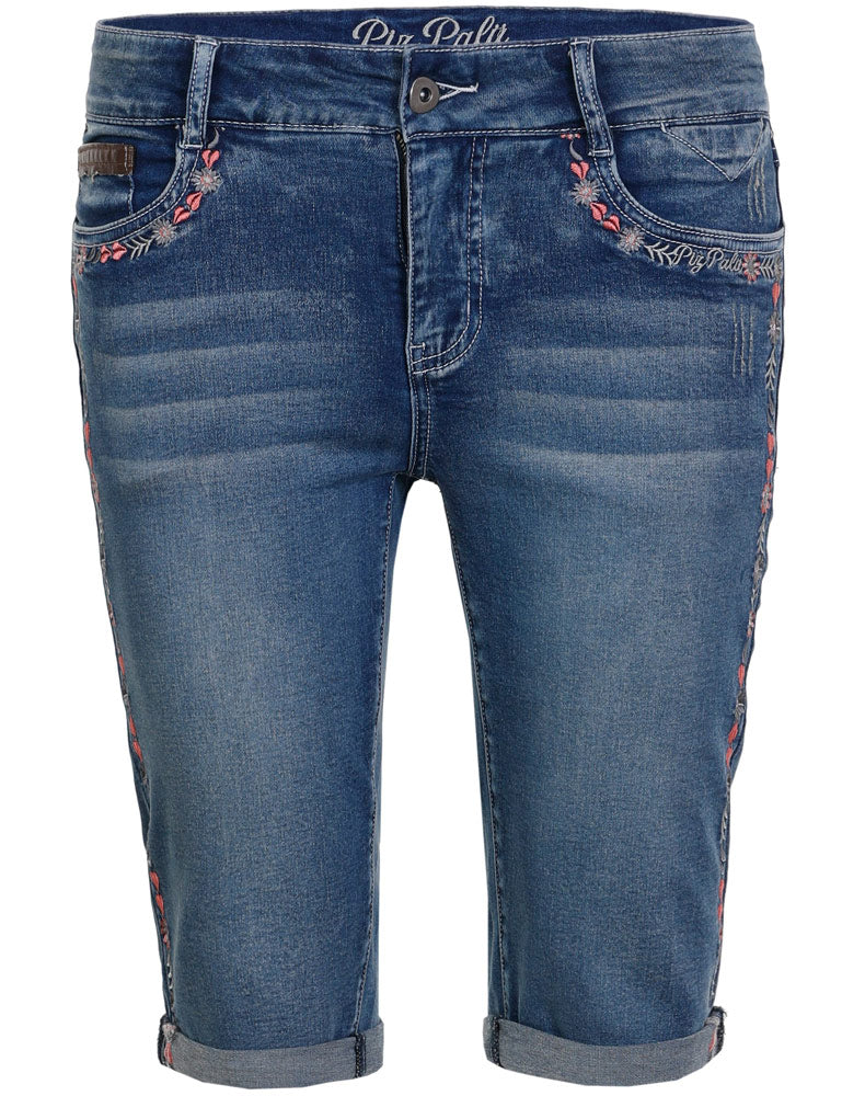 Piz Palü Damen Capri Jeans "Hafenlohr" mit Blümchen | Blau