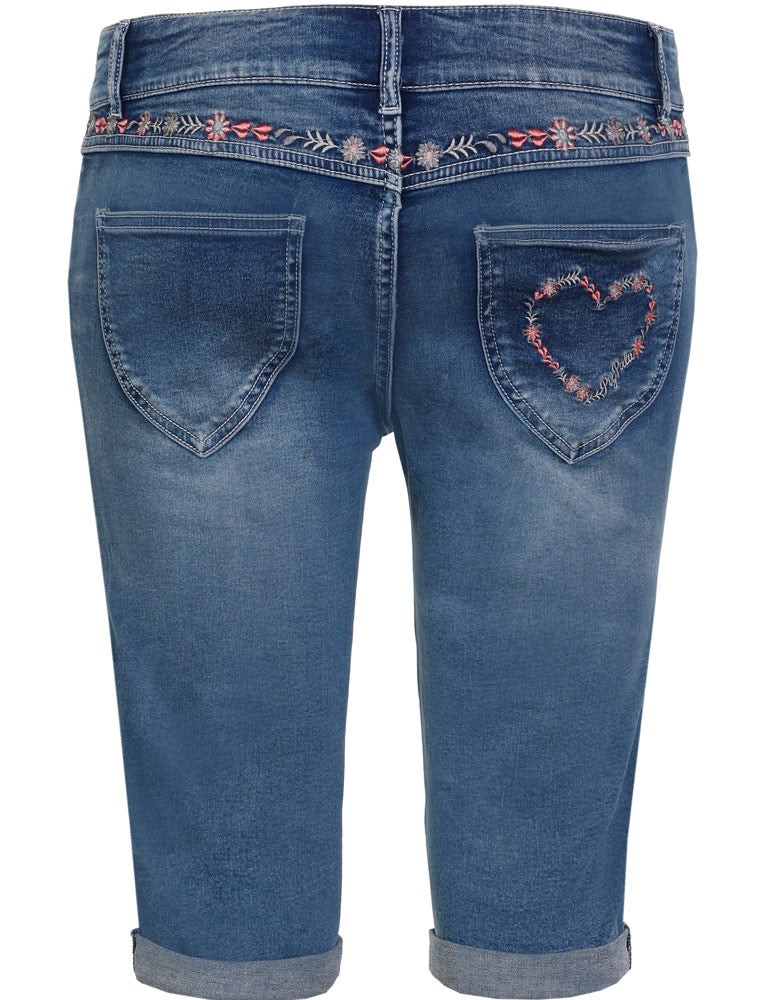 Piz Palü Damen Capri Jeans "Hafenlohr" mit Blümchen | Blau