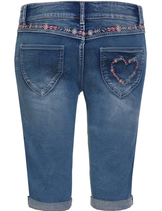 Piz Palü Damen Capri Jeans "Hafenlohr" mit Blümchen | Blau