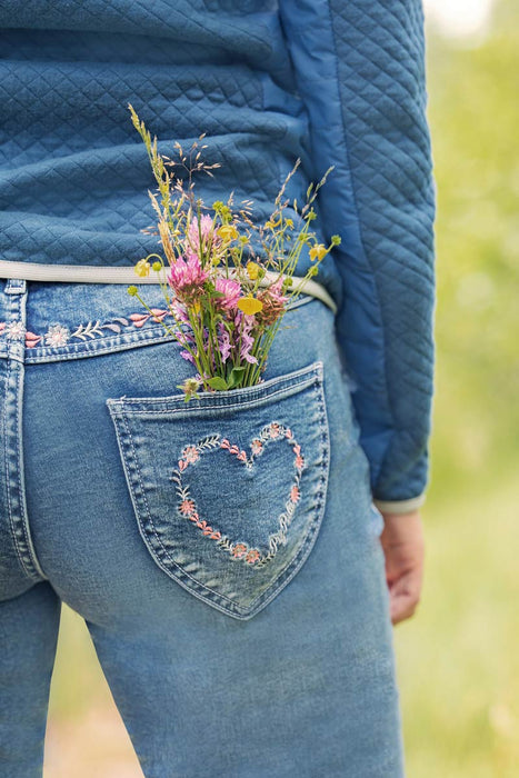 Piz Palü Damen Capri Jeans "Hafenlohr" mit Blümchen | Blau