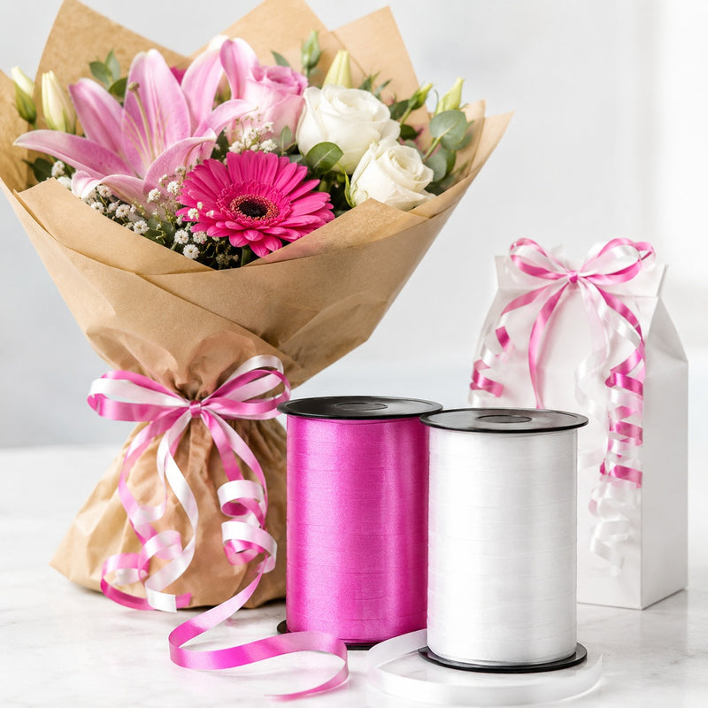 Geschenkband Polyband | Kräuselband glänzend 250 m x 10mm | Pink | 31146