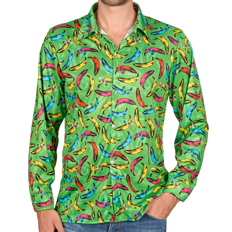 Retro Hippie Hemd "Pop Banana" für Herren | Grün