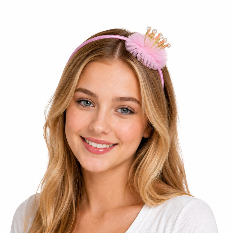 Haarreif mit Glitzer Krone und Perlen zum Prinzessin Kostüm | Rosa