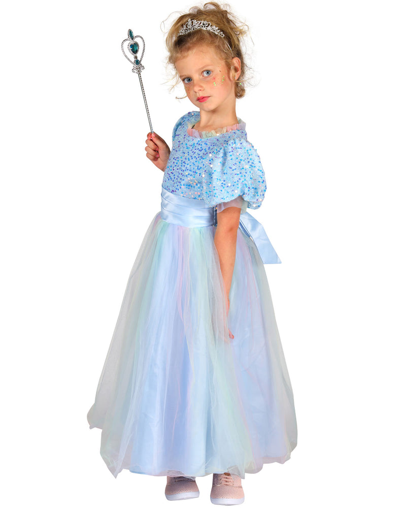 Prinzessin "Janna" Kinderkostüm - Hellblau | Langes Märchen Glitzer Kleid