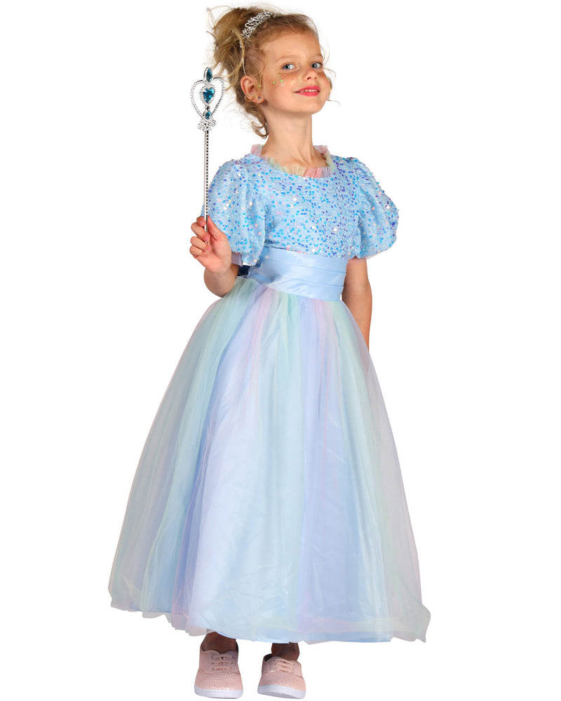 Prinzessin "Janna" Kinderkostüm - Hellblau | Langes Märchen Glitzer Kleid