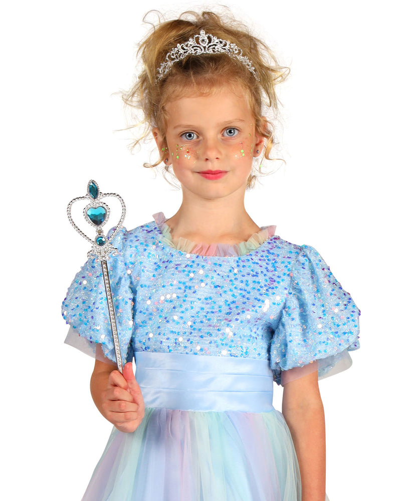Prinzessin "Janna" Kinderkostüm - Hellblau | Langes Märchen Glitzer Kleid