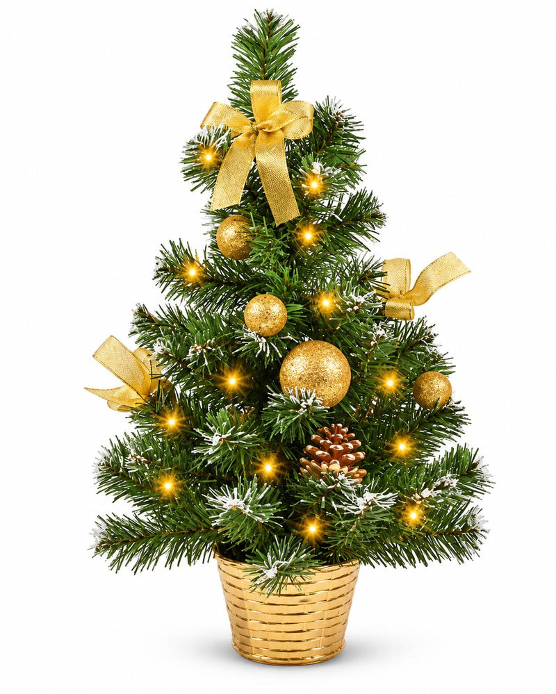 Geschmückter Weihnachtsbaum mit 20er LED Lichterkette - 50cm | 20257 - Gold