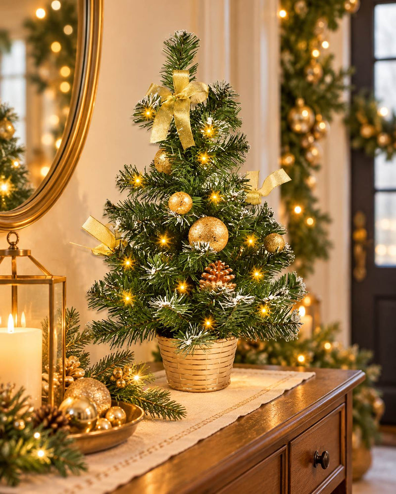 Geschmückter Weihnachtsbaum mit 20er LED Lichterkette - 50cm | 20257 - Gold
