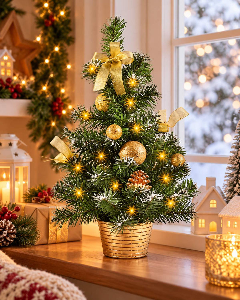 Geschmückter Weihnachtsbaum mit 20er LED Lichterkette - 50cm | 20257 - Gold