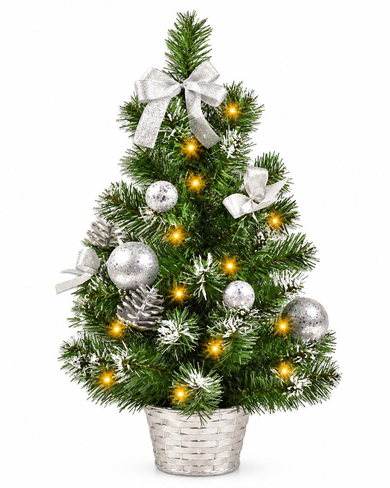 Geschmückter Weihnachtsbaum mit 20er LED Lichterkette - 50cm | 20258 - Silber