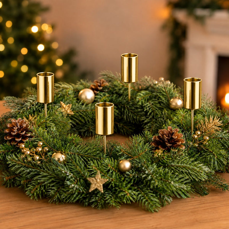 Stabkerzenhalter für Adventskranz und Gesteck 4 Stück 23mm | 10860 - Gold