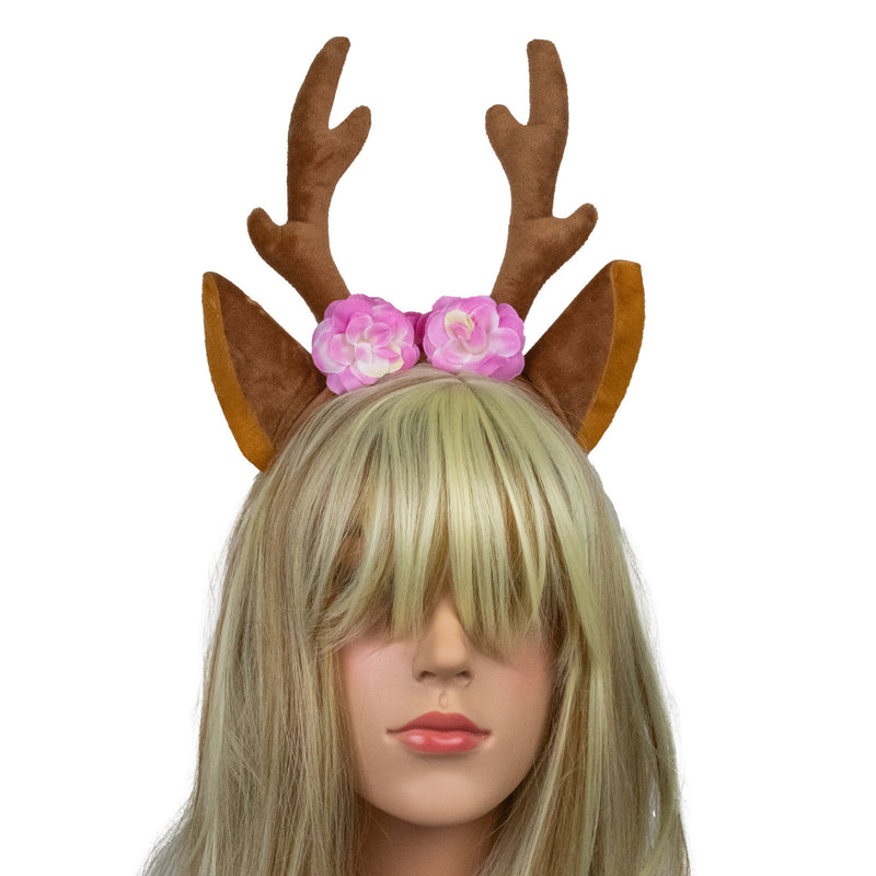Reh Haarreif mit Blumen - 414020 | Braun Rosa
