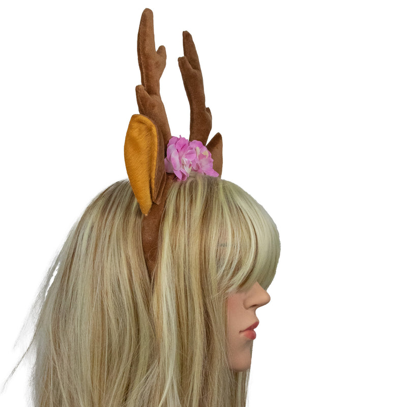 Reh Haarreif mit Blumen - 414020 | Braun Rosa