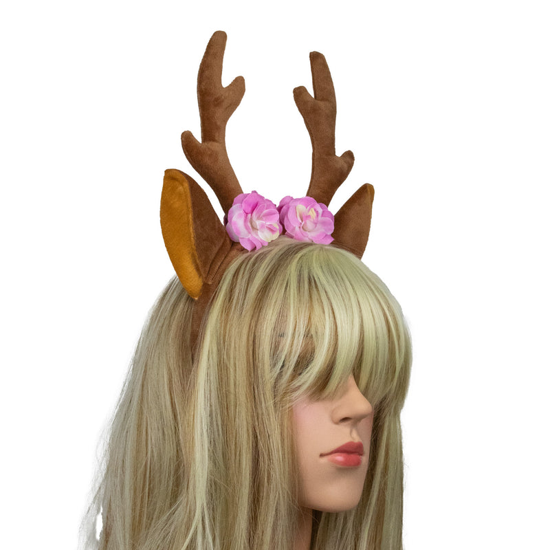 Reh Haarreif mit Blumen - 414020 | Braun Rosa