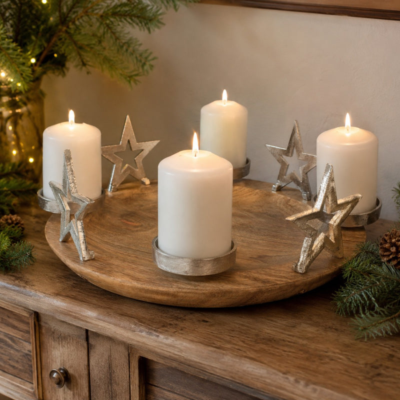 Riffelmacher Adventskerzenhalter "Runder Teller mit Sternen" 70338 | 38x13cm