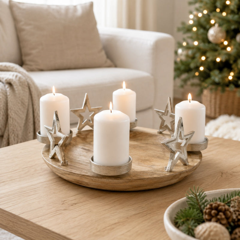 Riffelmacher Adventskerzenhalter "Runder Teller mit Sternen" 70338 | 38x13cm