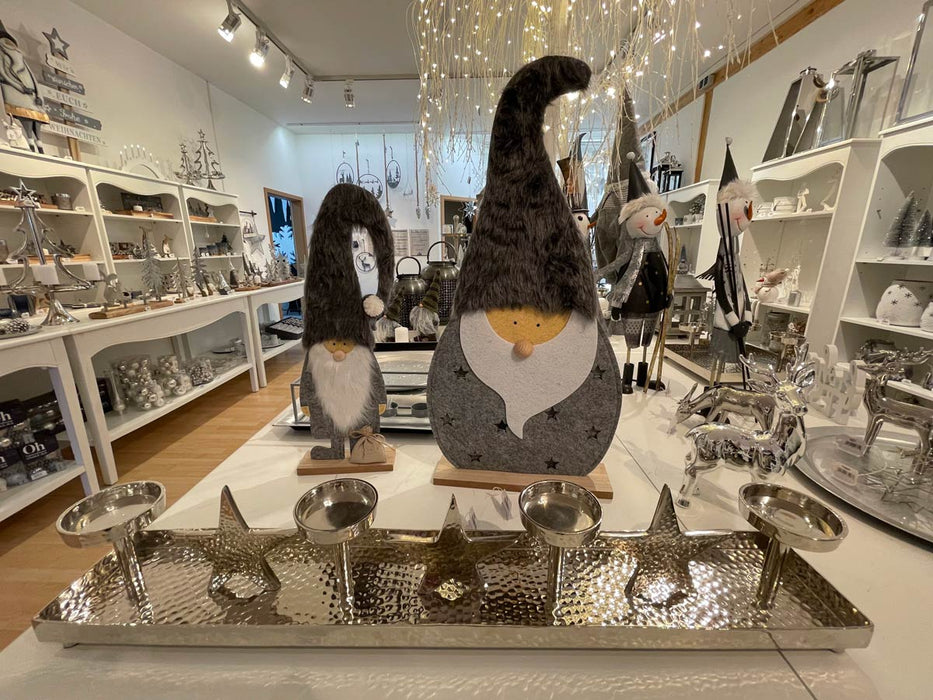 LED Holz Wichtel Dekofigur "Santa" 60 cm Grau | 10138 - Adventsdekoration